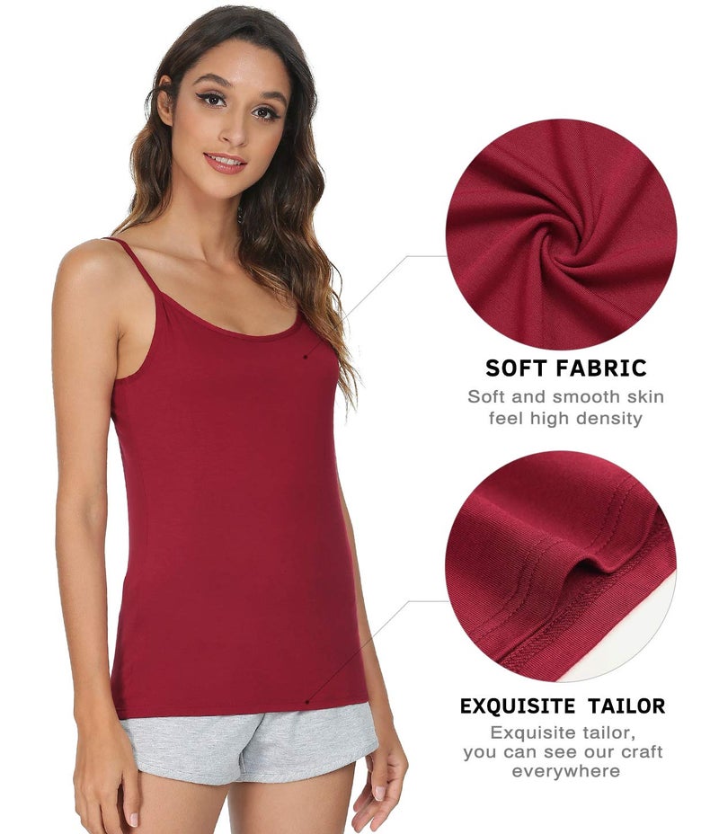 Vislivin Women's Basic Solid Camisole Adjustable Spaghetti Strap Tank Top Black/White/Gray/Wine Red L - Image 2
